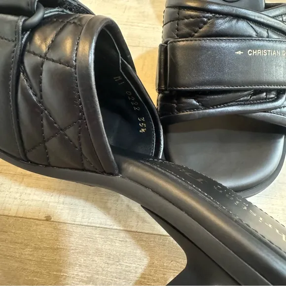 Christian Dior Revolution Cannage Quilt Calfskin Leather Heeled Slide Sandals