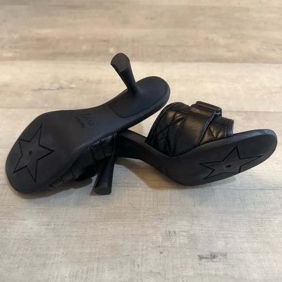 Christian Dior Revolution Cannage Quilt Calfskin Leather Heeled Slide Sandals