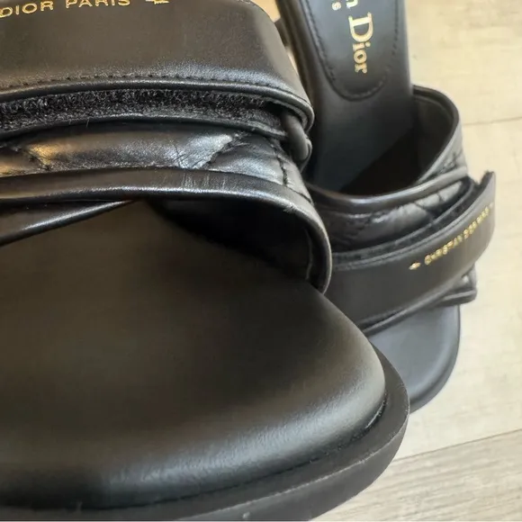 Christian Dior Revolution Cannage Quilt Calfskin Leather Heeled Slide Sandals