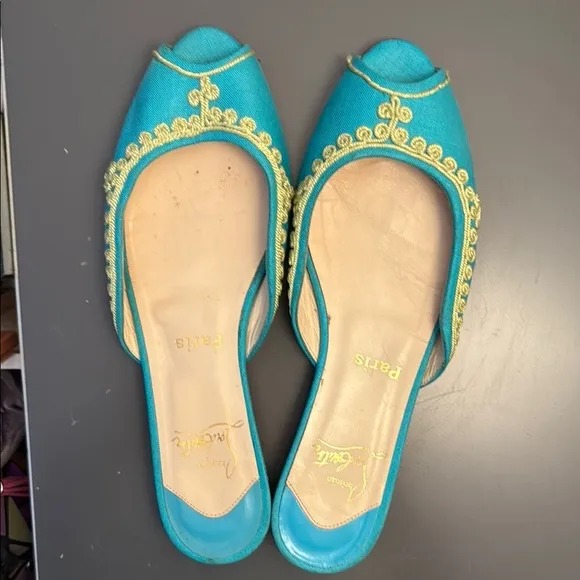 Christian Louboutin Women's Blue Embroidered Flats