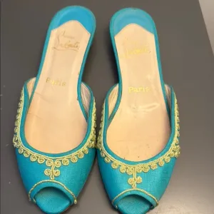 Christian Louboutin Women's Blue Embroidered Flats