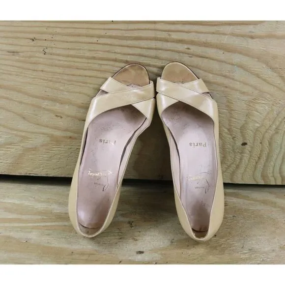 Christian Louboutin Womens Shoes 37 Brown Leather Espadrilles Wedge Vintage