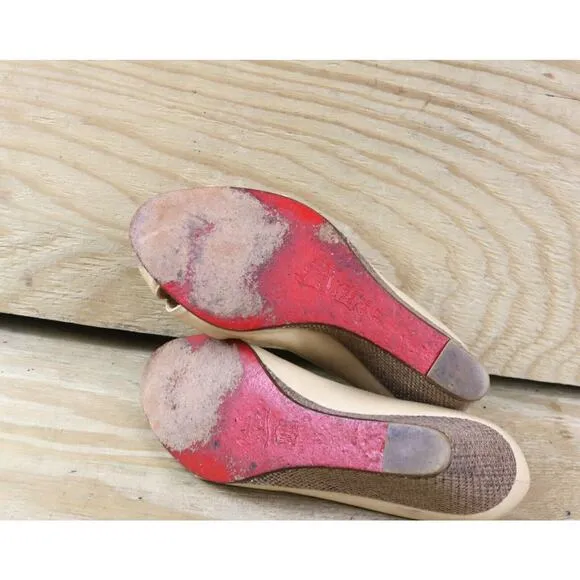 Christian Louboutin Womens Shoes 37 Brown Leather Espadrilles Wedge Vintage