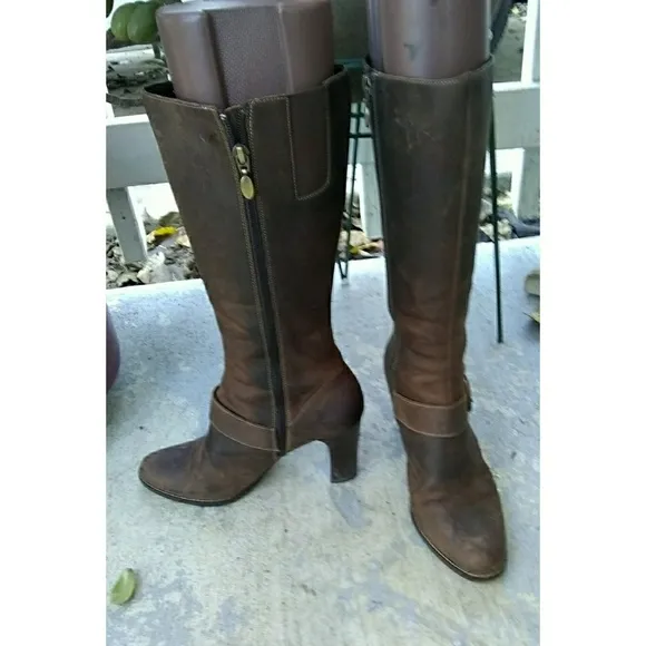 CIRCA JOAN &amp; DAVID ZADARAH BROWN OIL LEATHER BOOTS