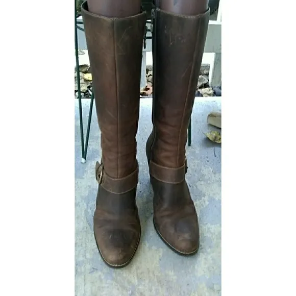 CIRCA JOAN &amp; DAVID ZADARAH BROWN OIL LEATHER BOOTS