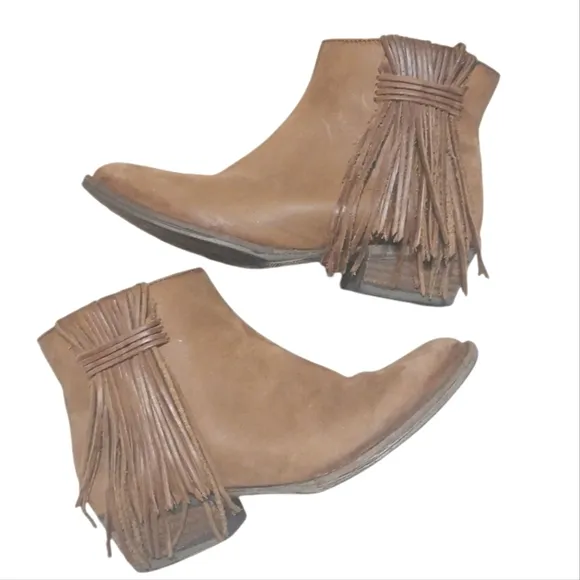 Circle G Brown Suede Fringe Ankle Boots Women's Tan Western Booties Size…