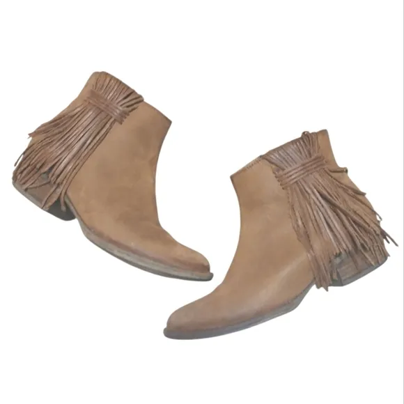 Circle G Brown Suede Fringe Ankle Boots Women's Tan Western Booties Size…