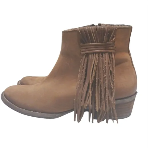 Circle G Brown Suede Fringe Ankle Boots Women's Tan Western Booties Size…