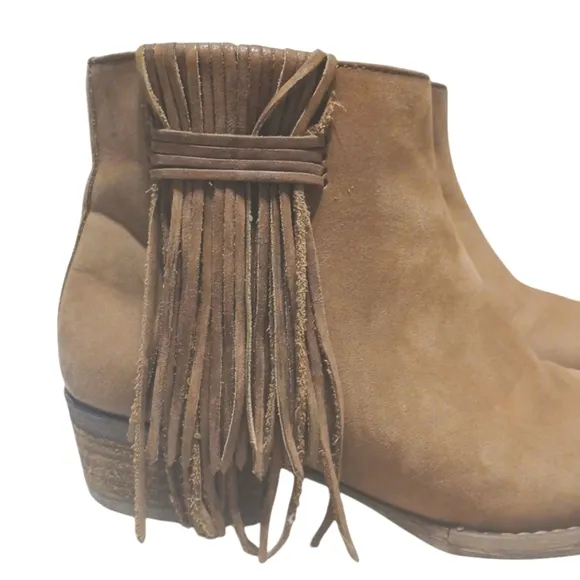 Circle G Brown Suede Fringe Ankle Boots Women's Tan Western Booties Size…