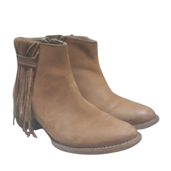 Circle G Brown Suede Fringe Ankle Boots Women's Tan Western Booties Size…