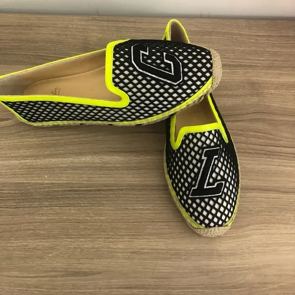 CL Christian Louboutin Black and Yellow Espadrille Shoes size 36 6