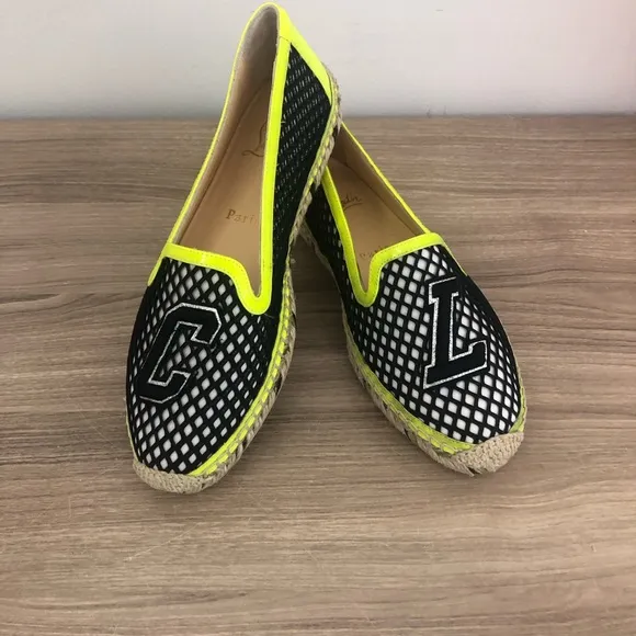 CL Christian Louboutin Black and Yellow Espadrille Shoes size 36 6