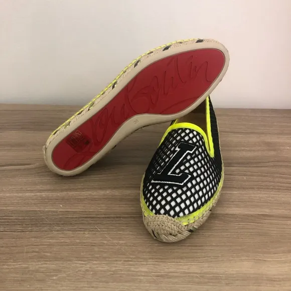CL Christian Louboutin Black and Yellow Espadrille Shoes size 36 6