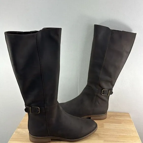 Clarks Camzin Branch Tall Regular Calf Boots- Dark Brown Leather- Sz 10 Wide