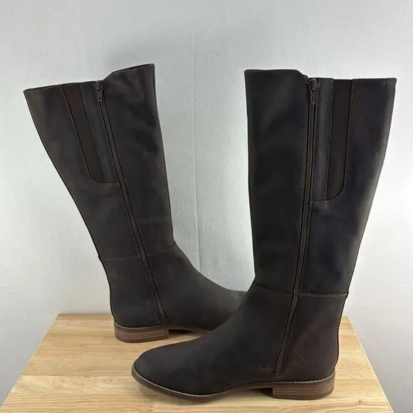 Clarks Camzin Branch Tall Regular Calf Boots- Dark Brown Leather- Sz 10 Wide