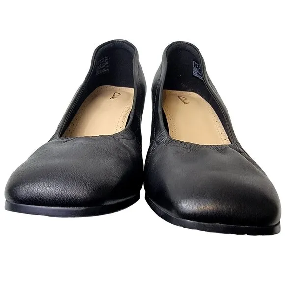 Clarks Leather Ballet Style Block Heels Women 8.5 Black Shoes Formal Work Party