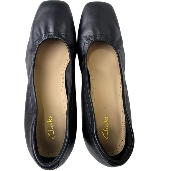 Clarks Leather Ballet Style Block Heels Women 8.5 Black Shoes Formal Work Party
