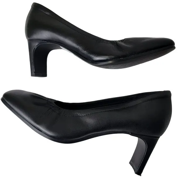 Clarks Leather Ballet Style Block Heels Women 8.5 Black Shoes Formal Work Party
