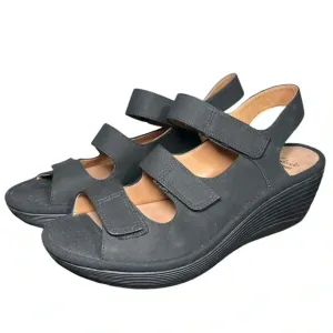 Clarks Reedly Juno Faux Suede Platform Wedge Sandals Black