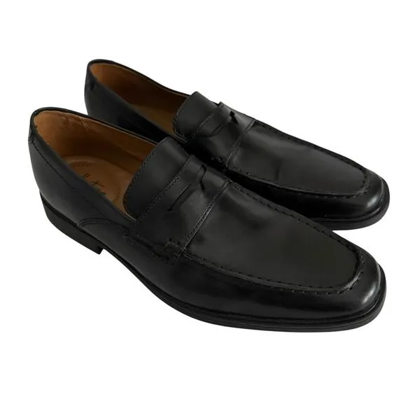 CLARKS‎ Tilden Way Black Leather Mens Soft Cushion Penny Loafers, 9