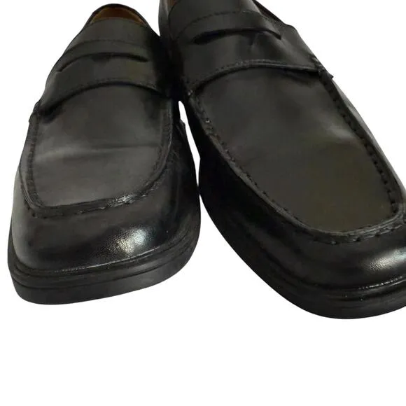 CLARKS‎ Tilden Way Black Leather Mens Soft Cushion Penny Loafers, 9