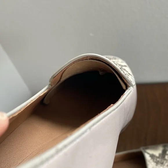 Clarks Unstructured Leather Taupe &amp; Snakeskin Loafer Shoes, EUC, Women’s 7.5 M