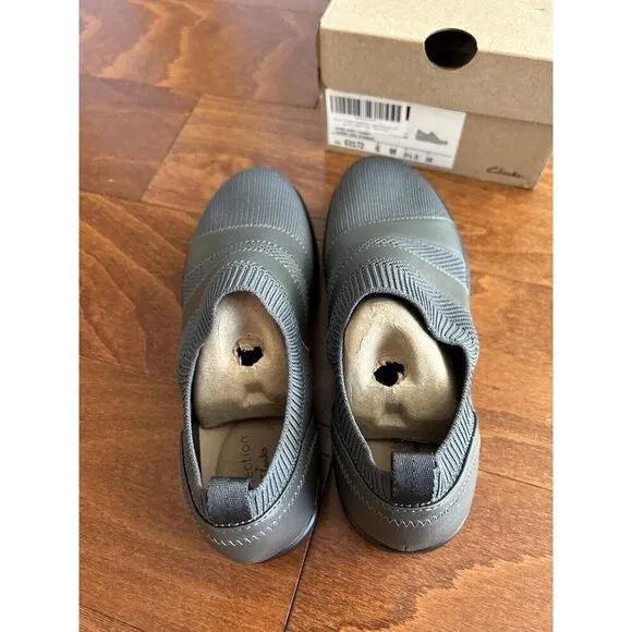 Clarks Womens 6 M Sashlyn Edge Dark Grey Combi NEW Slip On Closed Toe Flats
