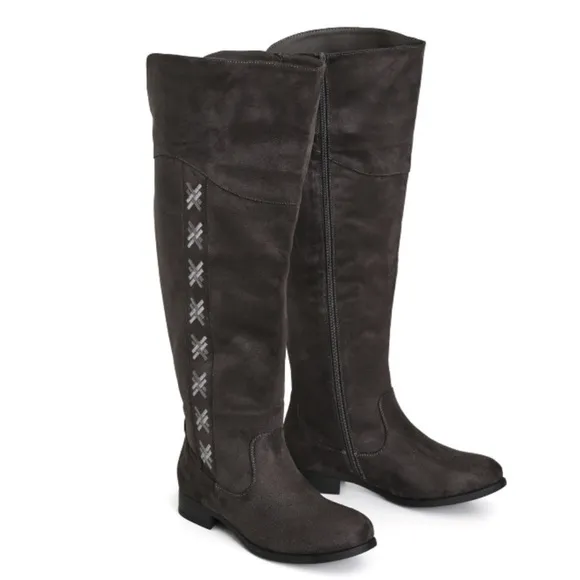Cloudwalkers 7W EXTRA WIDE FIT &amp; CALF Gray Nadia Faux Suede Tall Boots HY08