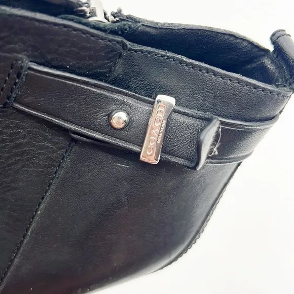 Coach Black Hewes Leather Almond Toe Ankle Boots Side Zip Block Heel Size 10