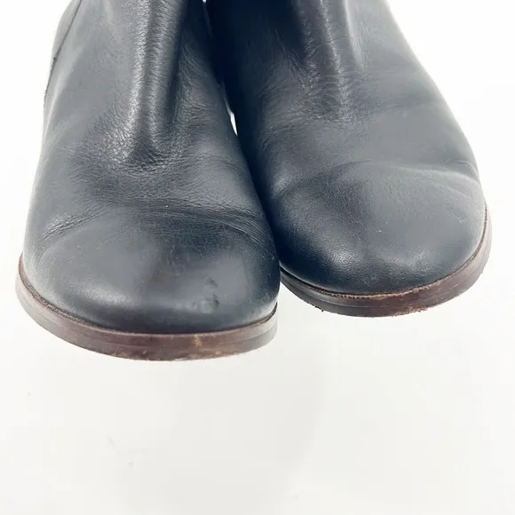 Coach Black Hewes Leather Almond Toe Ankle Boots Side Zip Block Heel Size 10