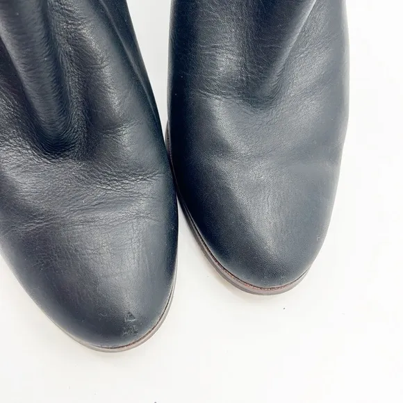 Coach Black Hewes Leather Almond Toe Ankle Boots Side Zip Block Heel Size 10