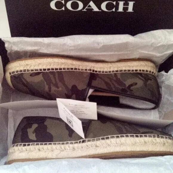 Coach Canvas Camouflage Green Slip On Espadrille Shoe Men's Size US 9 New In Box