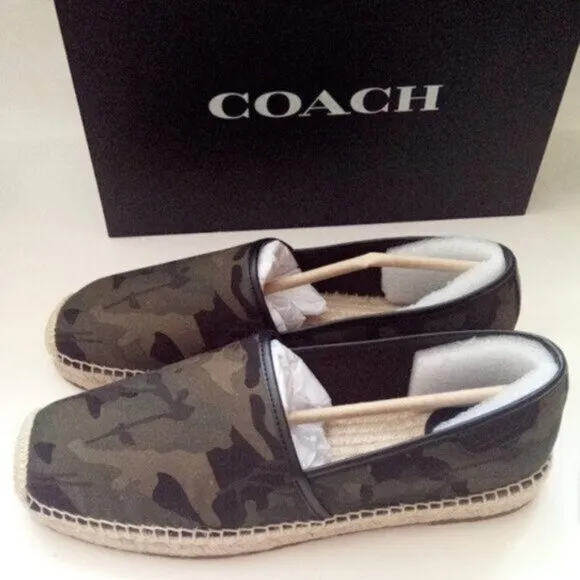 Coach Canvas Camouflage Green Slip On Espadrille Shoe Men's Size US 9 New In Box