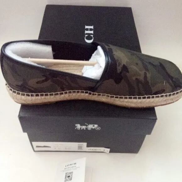 Coach Canvas Camouflage Green Slip On Espadrille Shoe Men's Size US 9 New In Box