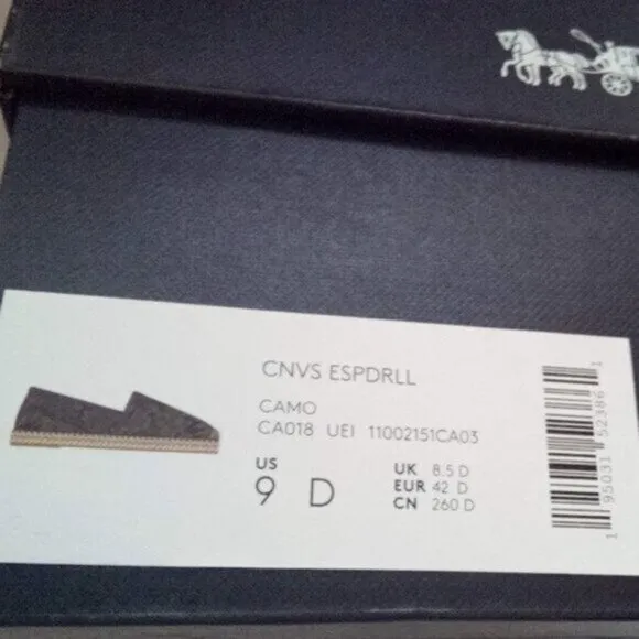Coach Canvas Camouflage Green Slip On Espadrille Shoe Men's Size US 9 New In Box