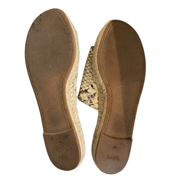 Coach Claudia Snakeskin Print Espadrille Slides Jute Flat Sandals Size 8.5