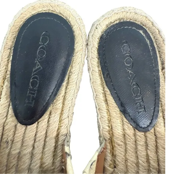 Coach Claudia Snakeskin Print Espadrille Slides Jute Flat Sandals Size 8.5