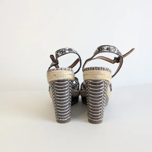Coach Dalton Snakeskin Leather Braided Espadrille Wedge Strappy Sandal sz 7½