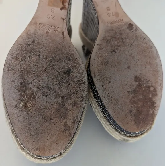 Coach Dalton Snakeskin Leather Braided Espadrille Wedge Strappy Sandal sz 7½