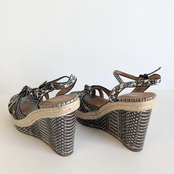 Coach Dalton Snakeskin Leather Braided Espadrille Wedge Strappy Sandal sz 7½