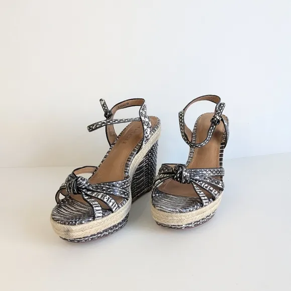 Coach Dalton Snakeskin Leather Braided Espadrille Wedge Strappy Sandal sz 7½