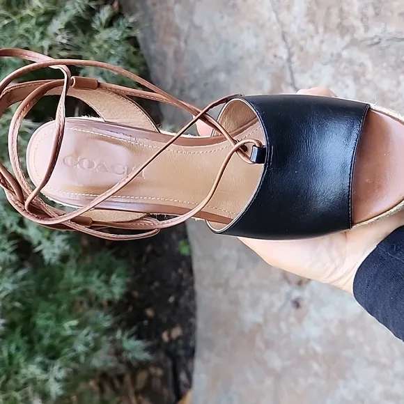 Coach Dana Black and Saddle brown wedge espadrilles 9M