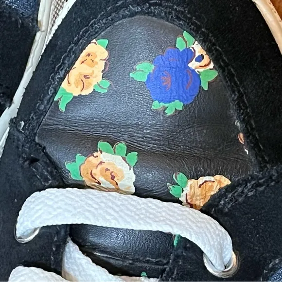 Coach Denim Floral Suede Sneakers Blue Black High Top Booties Pembroke Clasp