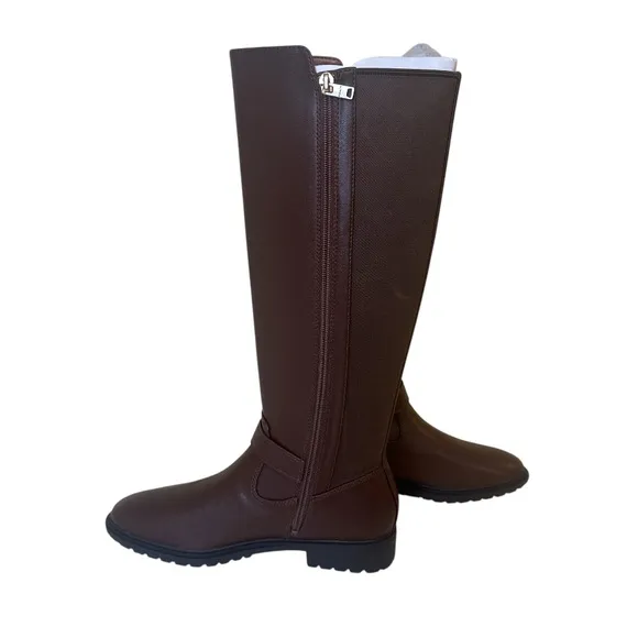 COACH Farrah Wide-Calf Logo Buckle Riding Boots NEW