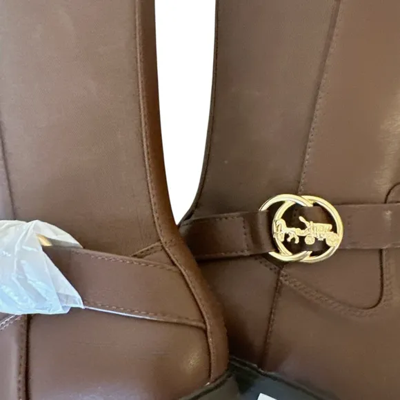 COACH Farrah Wide-Calf Logo Buckle Riding Boots NEW