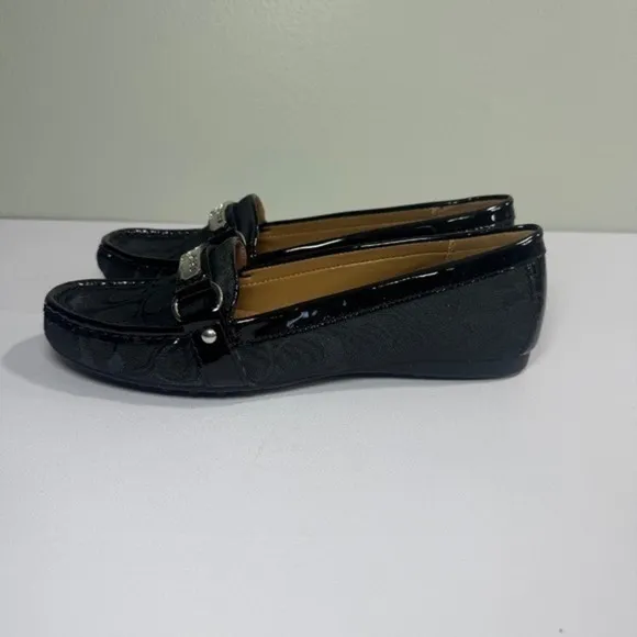 Coach Felicia Black Loafers Signature Jacquard Slip On Flats Shoes With Box 8.5