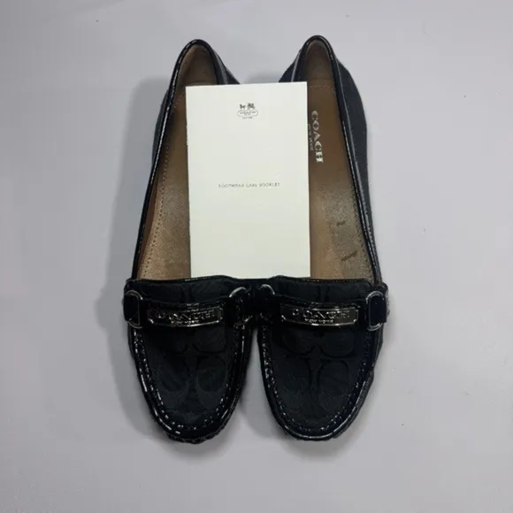 Coach Felicia Black Loafers Signature Jacquard Slip On Flats Shoes With Box 8.5