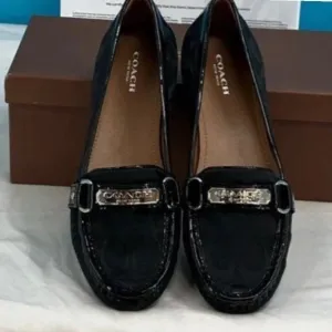 Coach Felicia Black Loafers Signature Jacquard Slip On Flats Shoes With Box 8.5