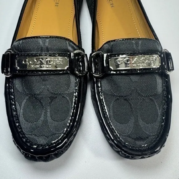 Coach Felicia Black Loafers Signature Jacquard Slip On Flats Shoes With Box 8.5