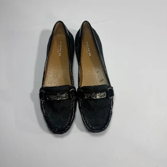 Coach Felicia Black Loafers Signature Jacquard Slip On Flats Shoes With Box 8.5